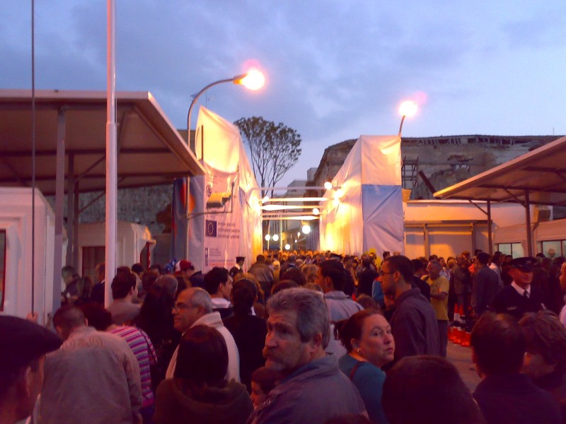 People going through Northern Cyprus immigration at the Ledra Street crossing.