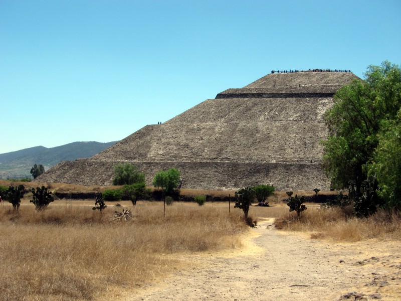Pyramid of the Sun viewed from a side path at Teotihuacan