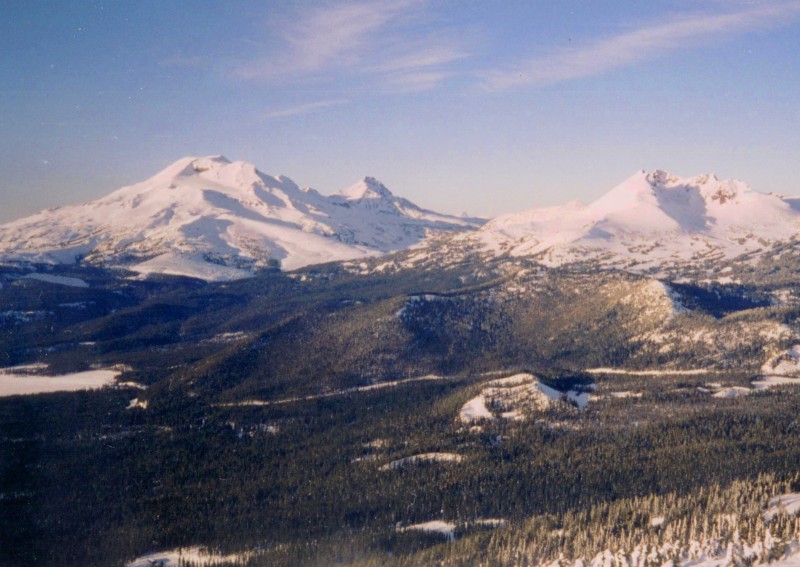 South Sister and Broken Top feature prominently in this picture of the Cascades, roughly 30km west of Bend. Central Oregon's Cascades are a popular and scenic winter playground.