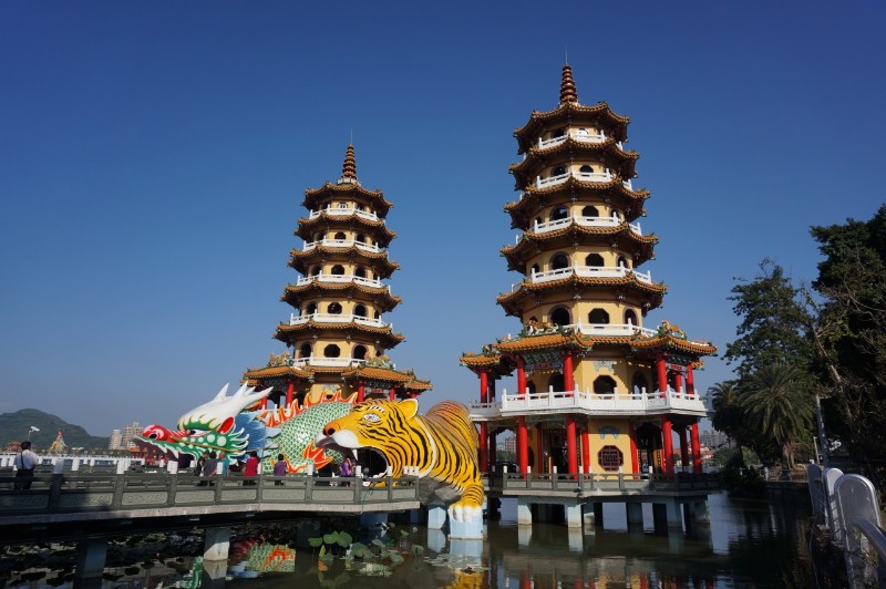 Dragon and Tiger temple in Lotus Lake