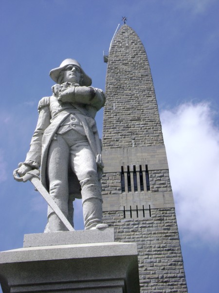 Statue of Seth Warner and obelisk at Bennington Battle Monument