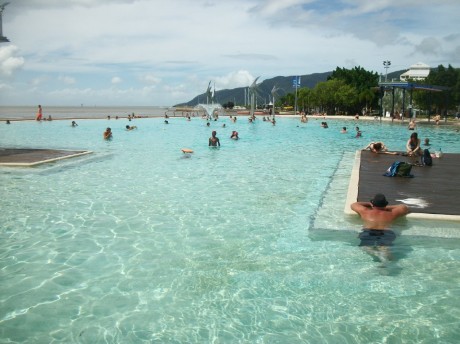 Swimmers using the lagoon on a winter's day