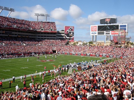 The Tampa Bay Buccaneers playing at Raymond James Stadium off Dale Mabry Highway.