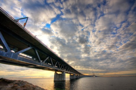 The 8-km-long Øresund bridge leading to Copenhagen in Denmark